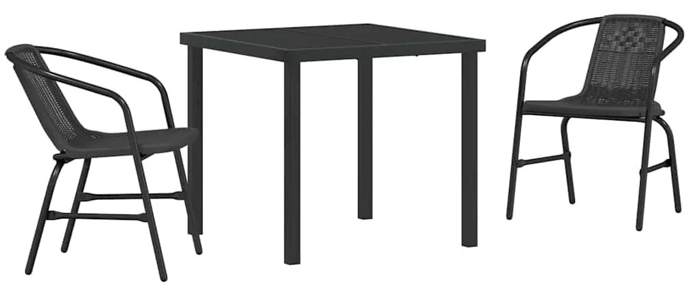 Conjunto de Jantar de Jardim 3 Peças em Rattan Polipropileno Preto