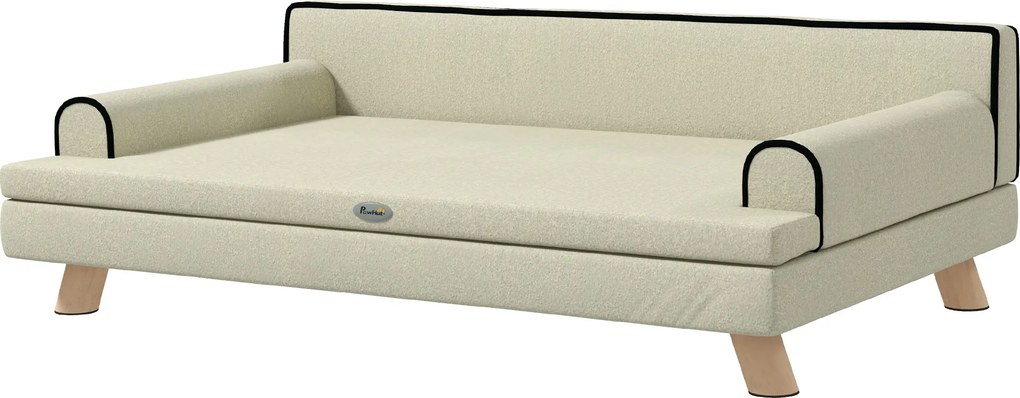 Sofá para cães e gatos com design escandinavo 100 x 62 x 32 cm, almofada macia removível e pés em madeira maciça bege