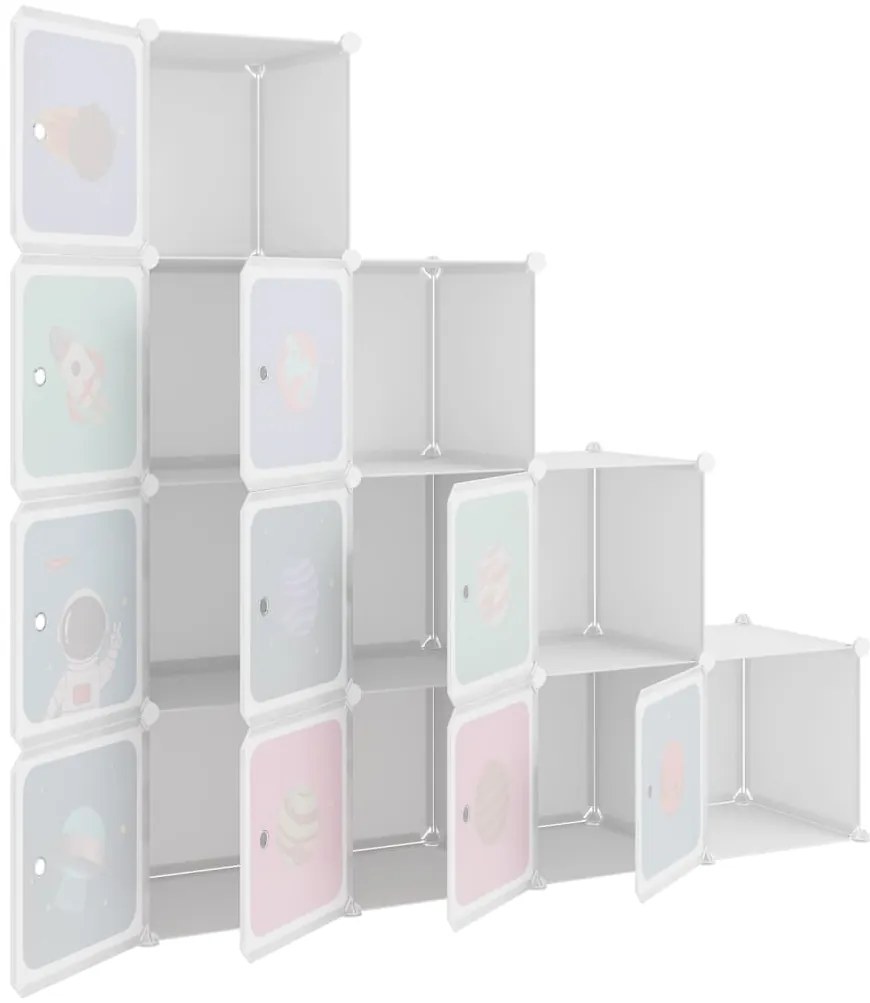 Armário de arrumação infantil com 10 cubos PP branco