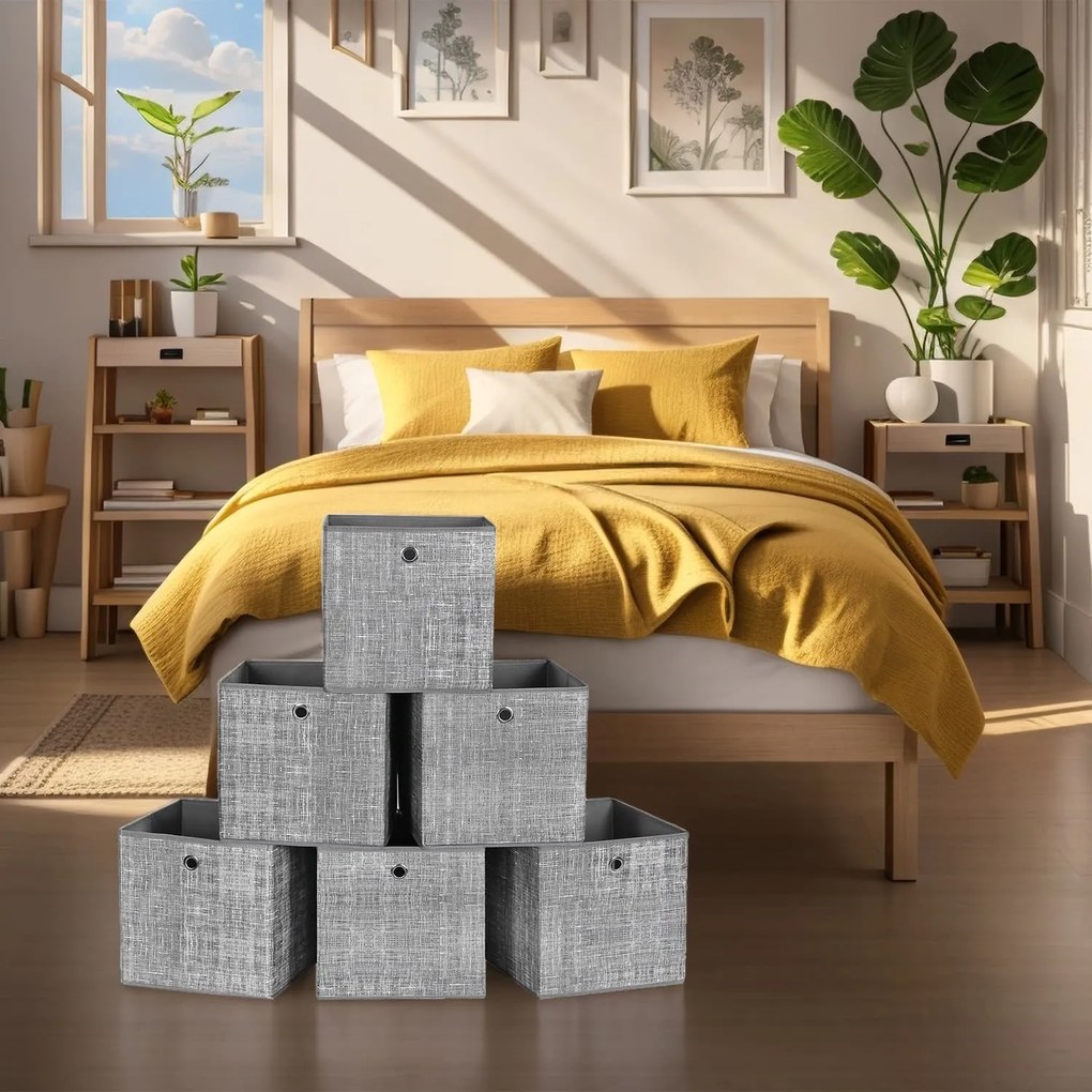 Conjunto de 6 caixas de arrumação dobráveis 30 x 30 x 30 cm Cinzento mosqueado