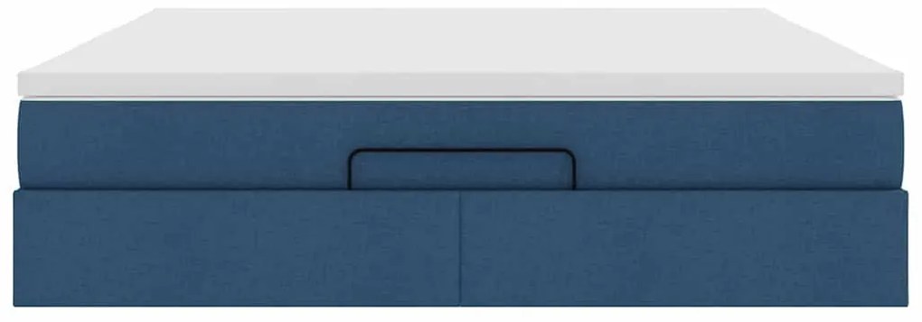 Estrutura de cama otomana com colchão 160x200 cm tecido azul