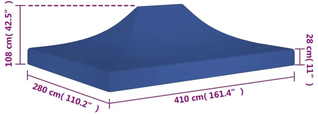 Teto para tenda de festas 4x3 m 270 g/m² azul