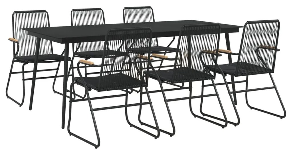 7 pcs conjunto de jantar para jardim vime de PVC preto