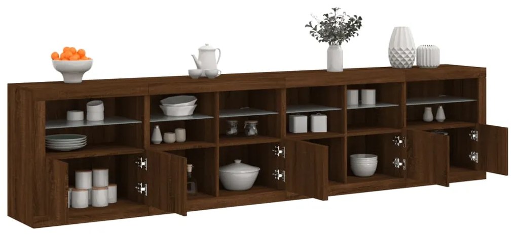 vidaXL Aparador com luzes LED 283x37x67 cm carvalho castanho