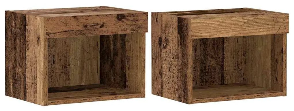 Armários de parede vidaXL com luzes LED 2 pcs Madeira antiga 40x30x30