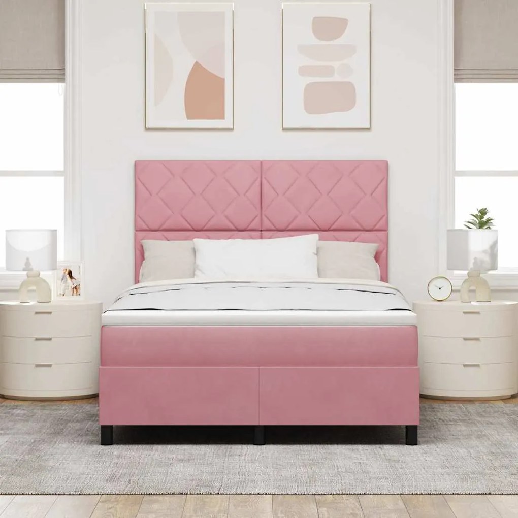 Cama Box com Colchão e LED Rosa 160x200 cm Veludo