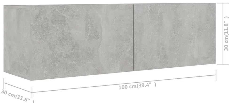 3 pcs conjunto de móveis de TV contraplacado cinzento cimento