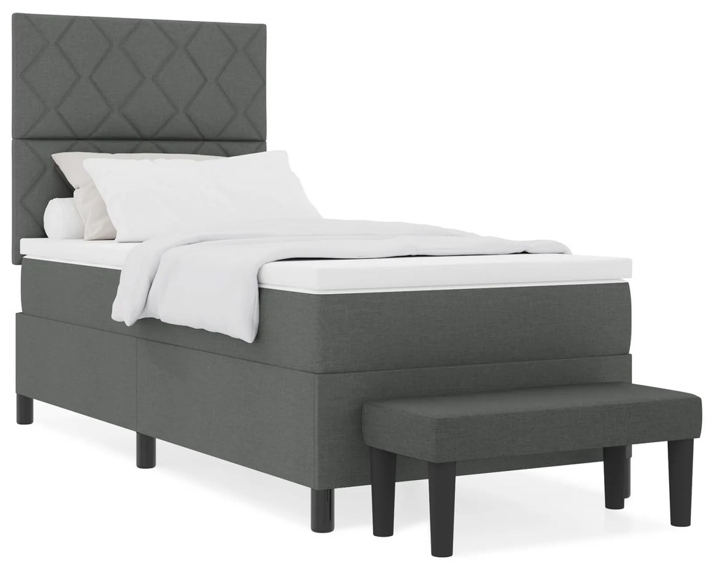 Cama Box Spring com Colchão & Banco Cinza Escuro 90x200 cm Tecido