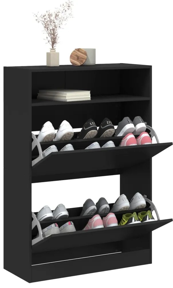 Sapateira c/ 2 gavetas articuladas 80x34x116 cm preto
