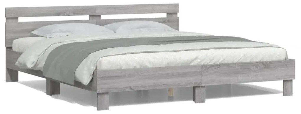 vidaXL Estrutura cama c/ cabeceira/luzes LED 160x200cm cinzento sonoma