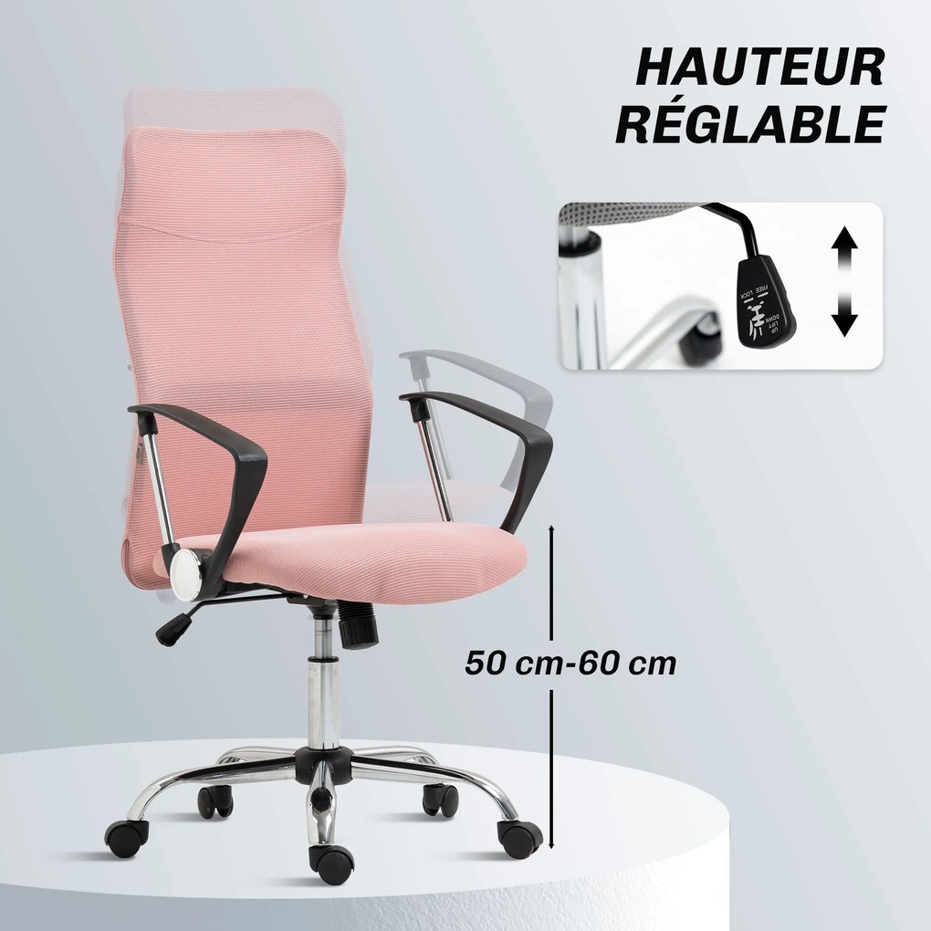 Cadeira de Escritório de Gerente, 63 x 65 x 119 cm, Encosto Ergonómico, Rosa