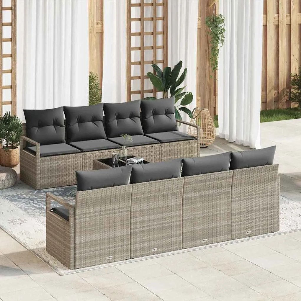 vidaXL Conjunto de Sofá de Jardim de 9 Peças com Almofadas Cinza Claro de Rattan