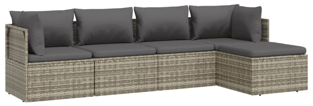 5 pcs conjunto lounge de jardim c/ almofadões vime PE cinzento