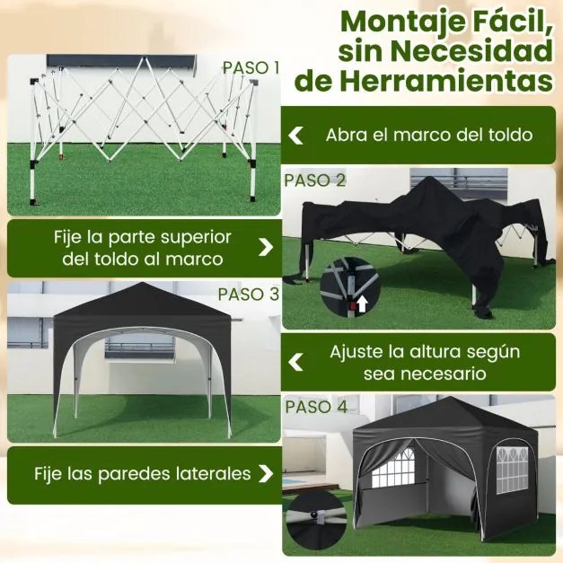 Tenda de 3 x 3 m com 4 paredes laterais removíveis Tenda de jardim, festas e eventos Inclui bolsa e 4 x Sacos de areia com rodas 8 estacas 4 âncoras P