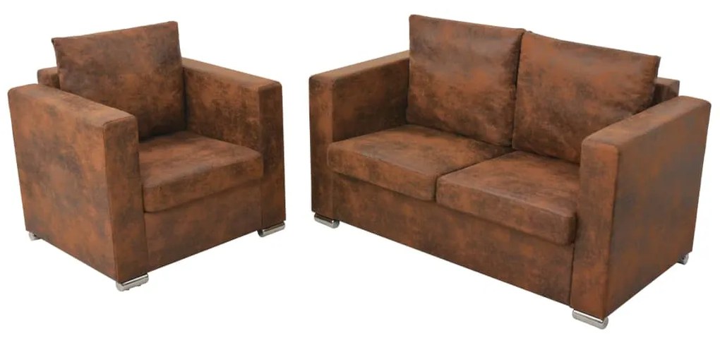 274883 vidaXL Conjunto de sofás 2 pcs camurça sintética