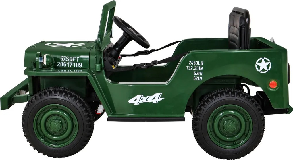 Jipe elétrico para Crianças Retro Military 12V 4x4, Rodas de EVA Verde