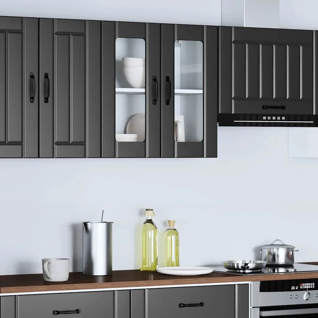 Armário de parede de cozinha porta vidro Lucca preto
