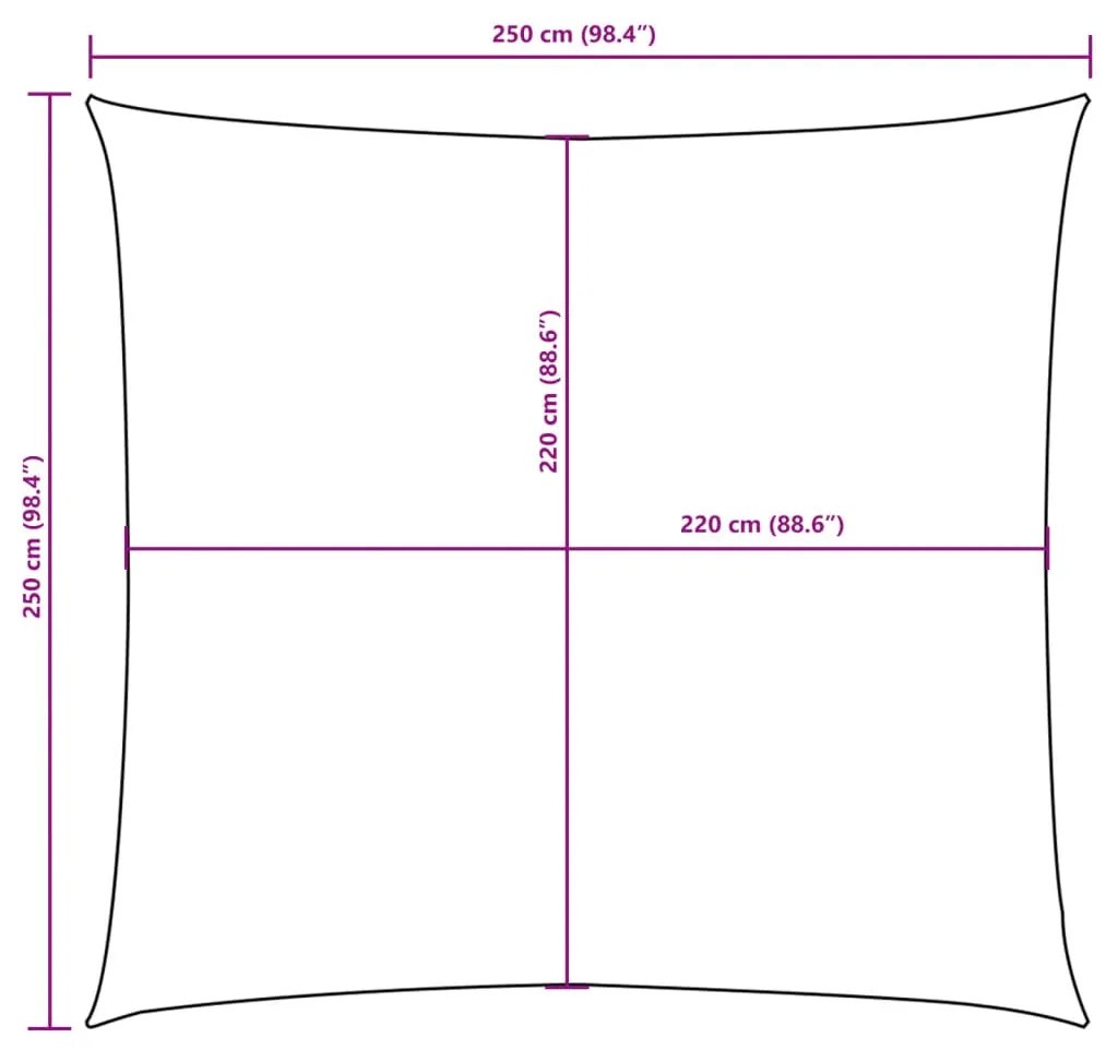 Para-sol vela tecido oxford quadrado 2,5x2,5 m creme