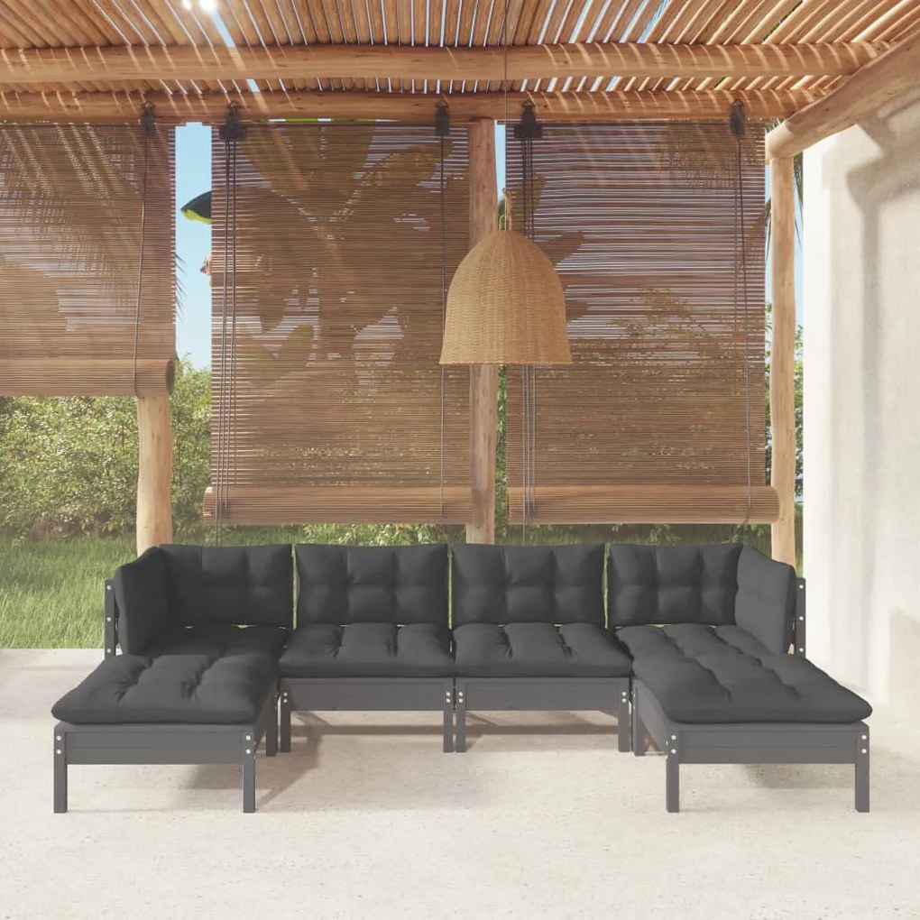 vidaXL 6 pcs conjunto lounge de jardim c/ almofadões pinho cinza