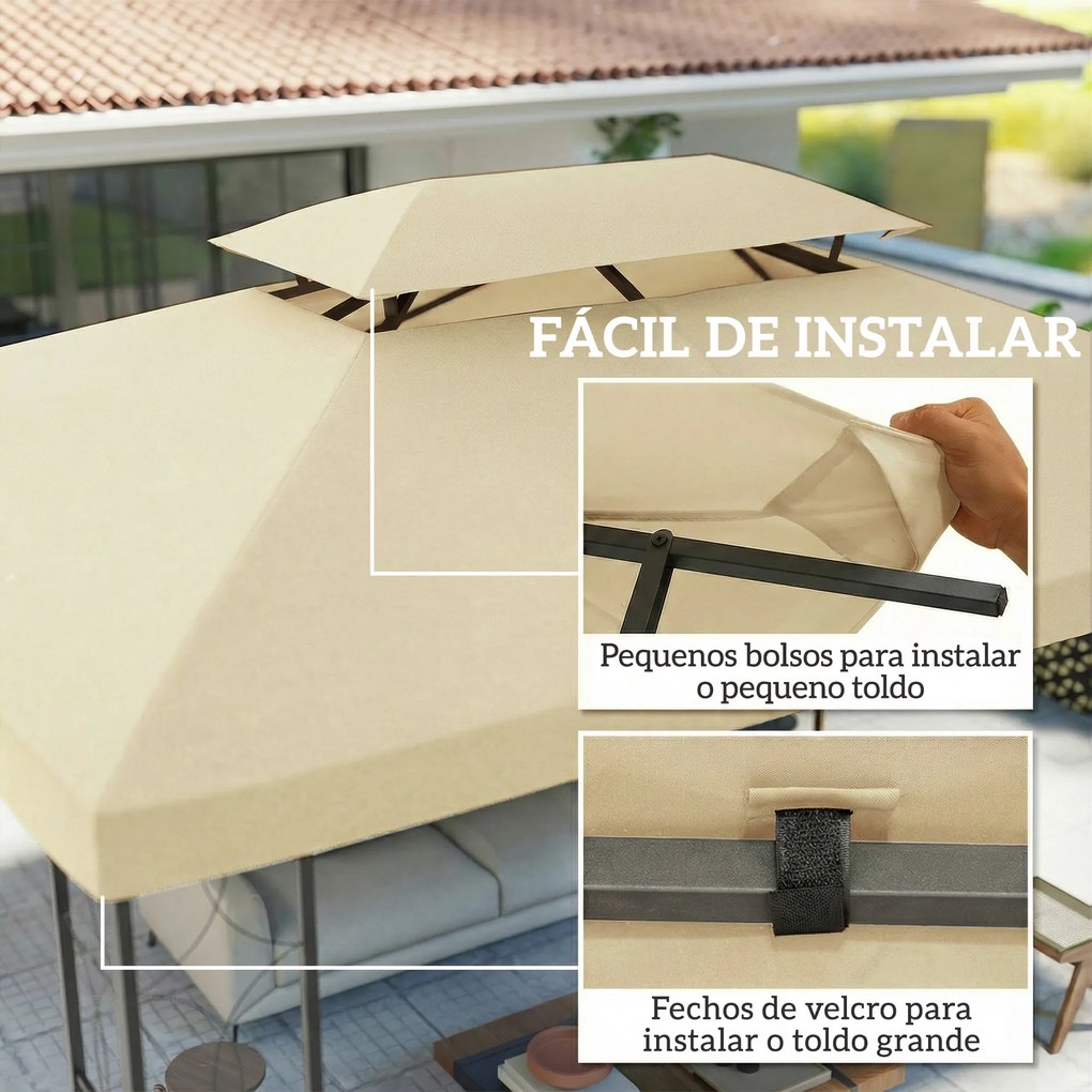 Teto de Reposição 4x3 m com Teto Duplo Orifícios de Drenagem e Proteção UV Apenas Teto (NÃO INCLUI ESTRUTURA) Creme
