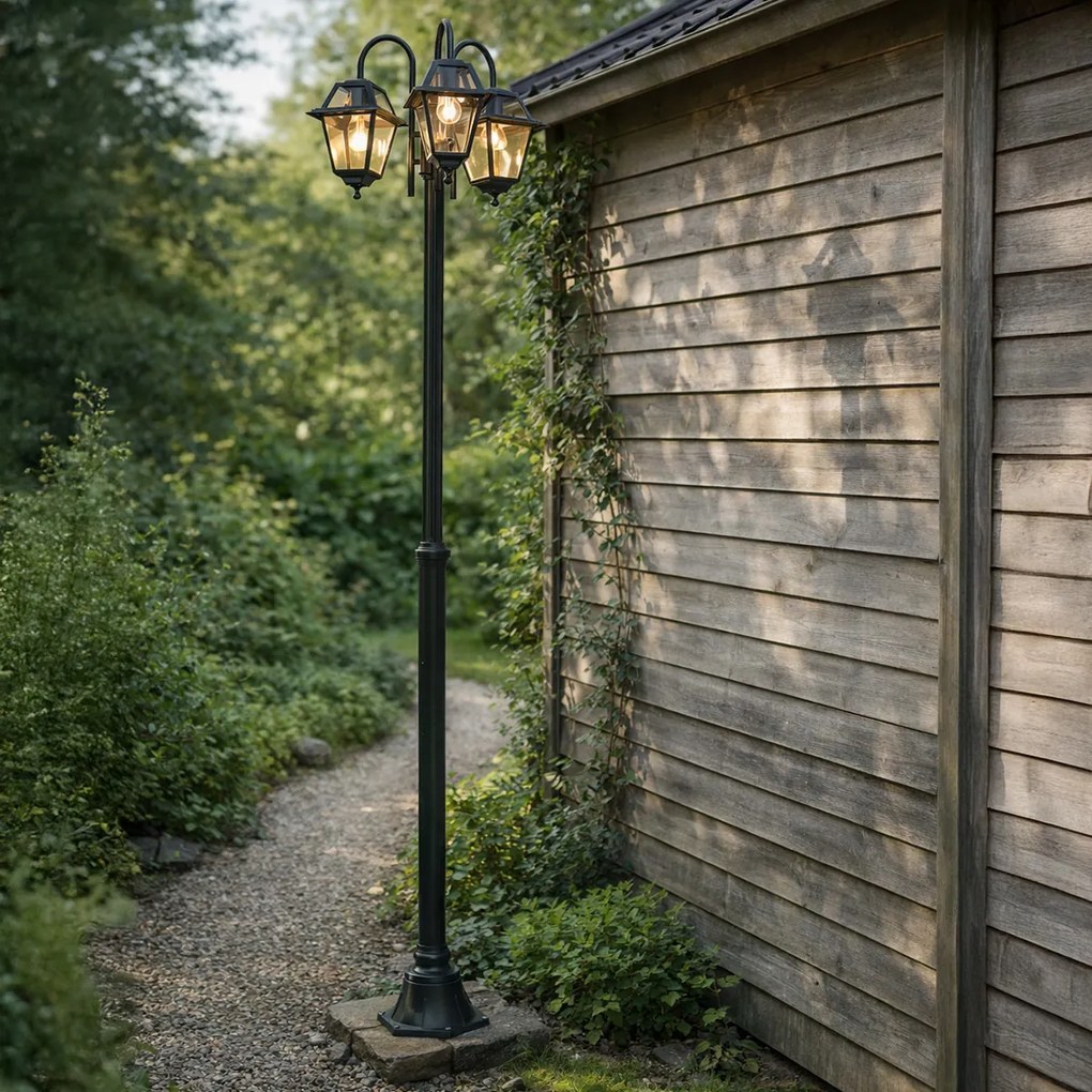 Lanterna de exterior clássica verde escura 235cm 3-luzes IP44 - Berta