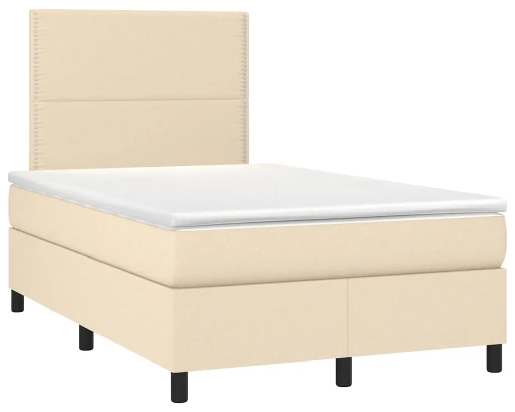 Cama box spring c/ colchão e LED 120x190 cm tecido cor creme