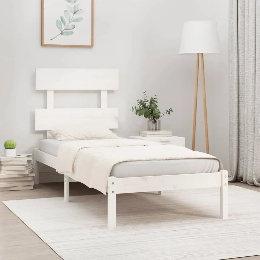 Estrutura cama de solteiro 90x190 cm madeira maciça branco