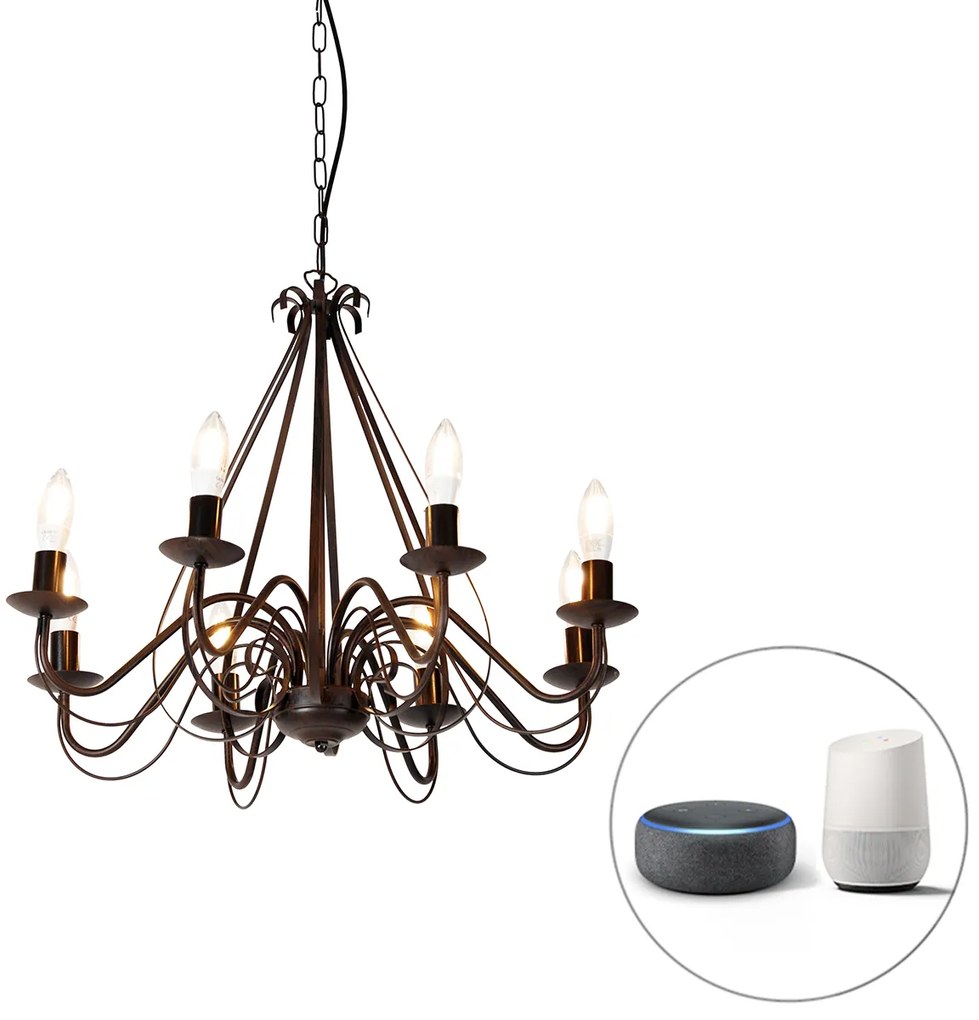 LED Candeeiro de candelabros inteligente castanho ferrugem 8 luzes incl. Wifi B35 - Giuseppe Clássico / Antigo,Country / Rústico