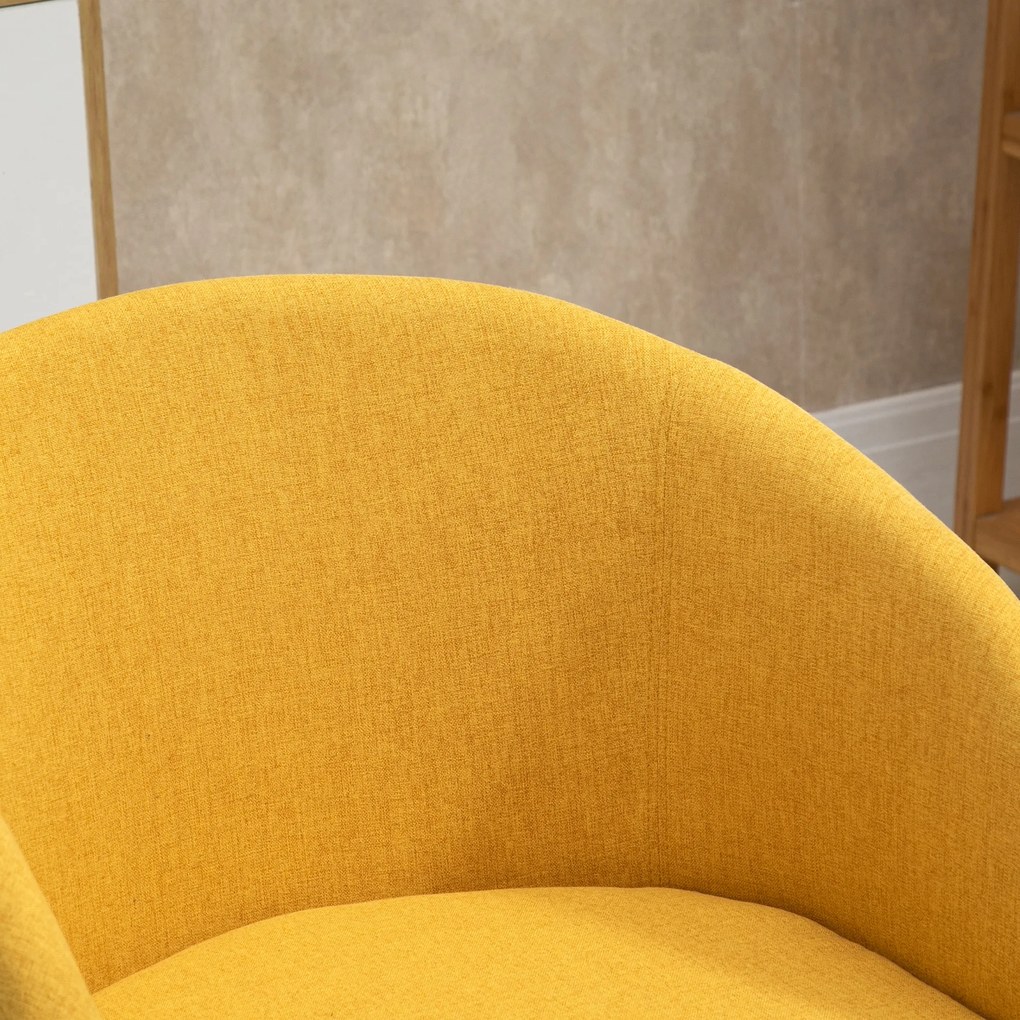 HOMCOM Cadeira de Sala de Jantar Estofada em Linho Sintético Transpirável com Assento Acolchoado e Pés de Madeira Cadeira Moderna para Sala de Estar Dormitório 55x58x74cm Amarelo