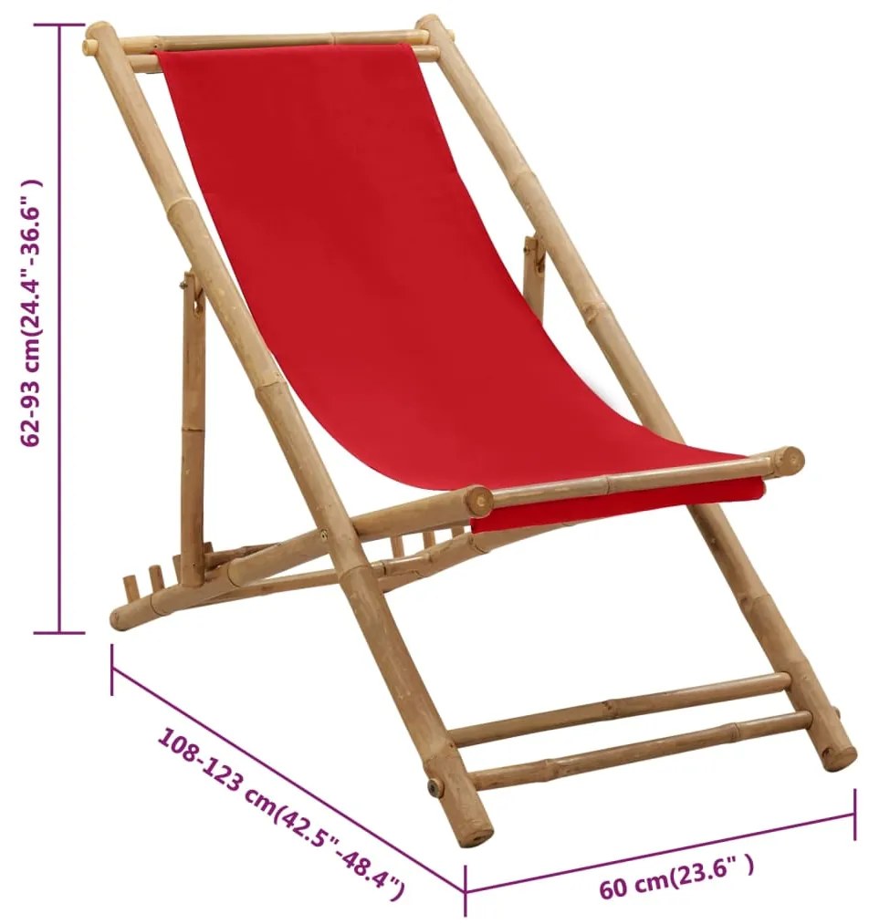 Espreguiçadeira de bambu e lona vermelho