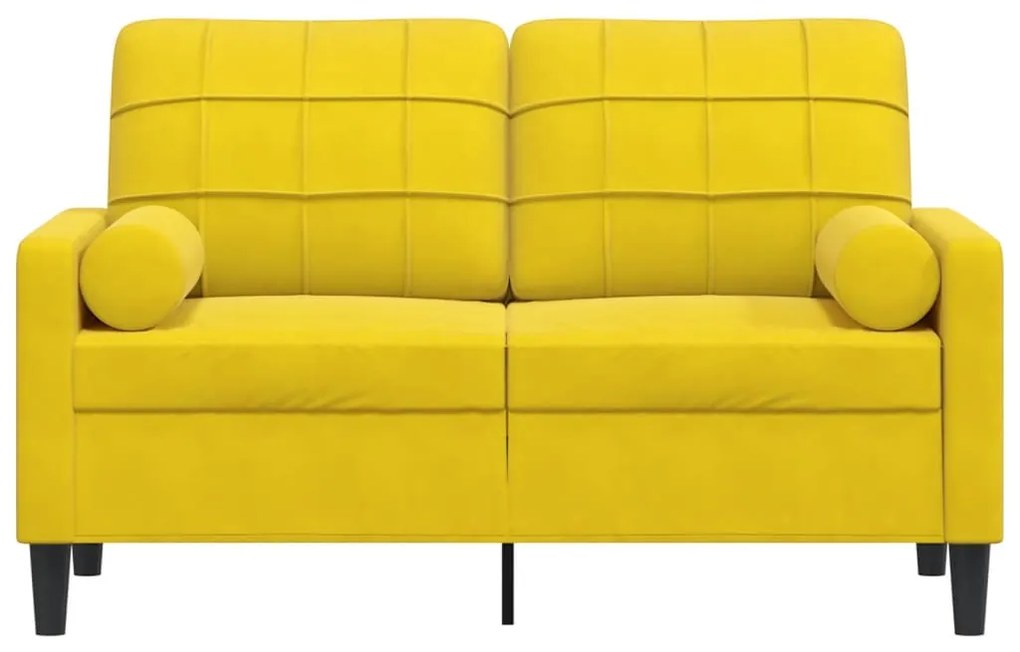 Sofá 2 lugares c/ almofadas decorativas 120 cm veludo amarelo