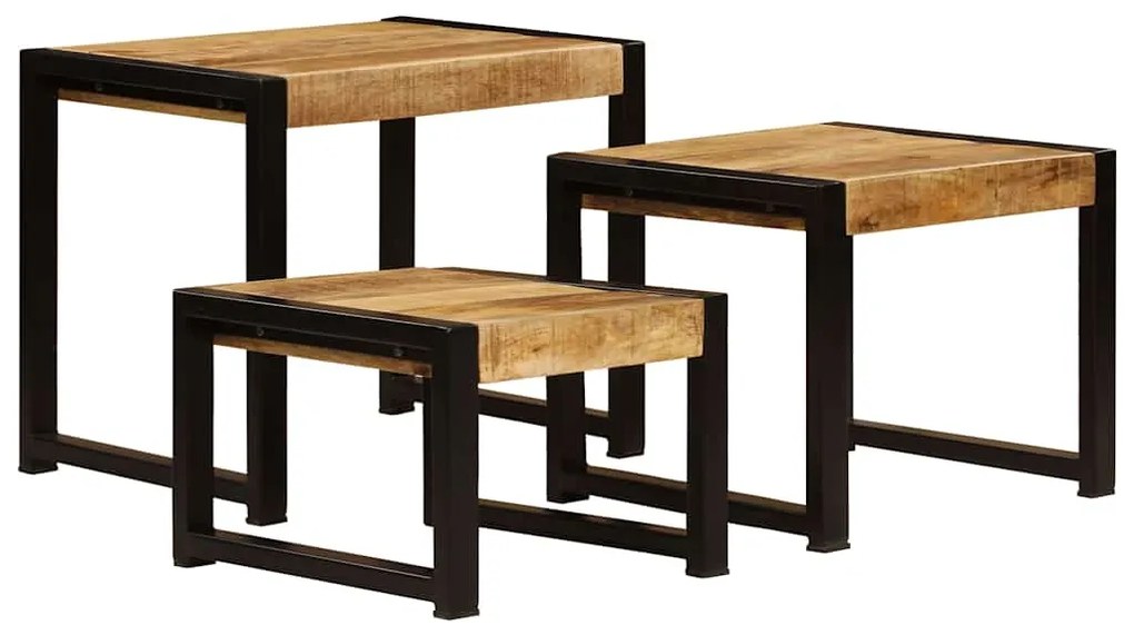 Mesas de encastrar 3 pcs madeira de mangueira maciça