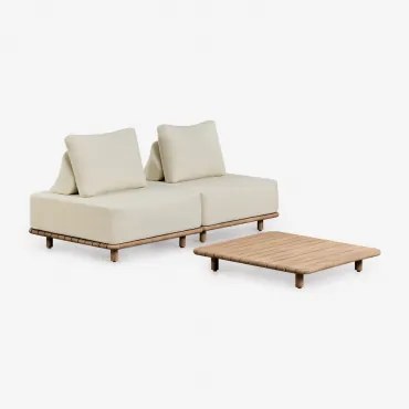 Conjunto De Jardim Com Sofá Modular De 2 Peças E Mesa De Centro 95x95 Cm Em Acácia Portet Gardénia Branco - Sklum