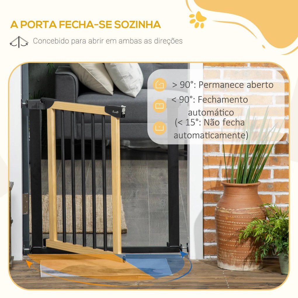 Barreira de Segurança para Cães Extensível para Escadas e Portas 75-103cm Barreira de Segurança com 2 Extensões de Aço Fechamento Automático e Sistema