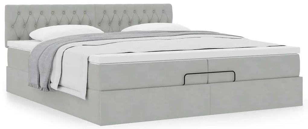 Estrutura de cama otomana com colchão 200x200 cm cinzento claro