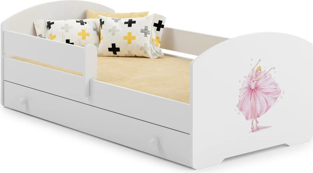 Cama infantil branca Luk princesa 160x80 com gaveta - colchão e estrado incluído