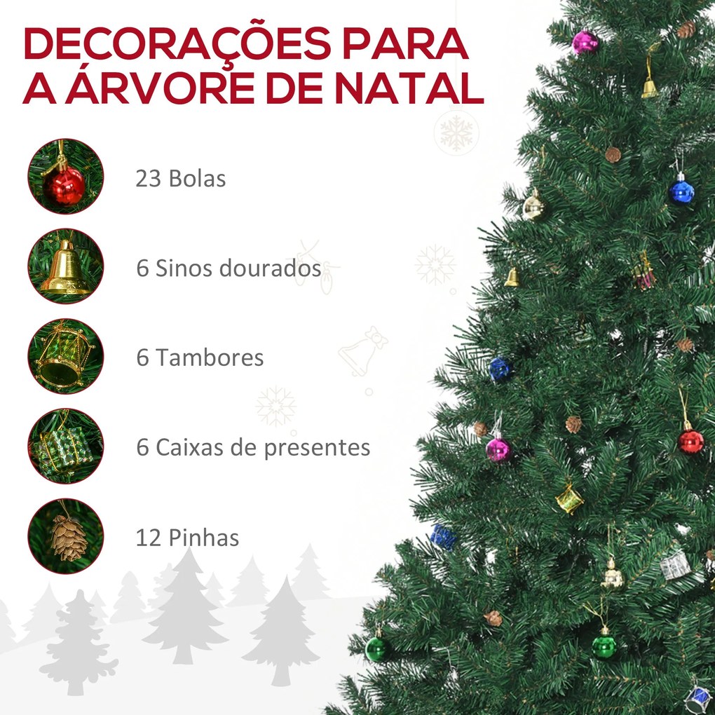 Árvore de Natal Artificial 210cm Ignífugo com 1036 Ramos 53 Decorações