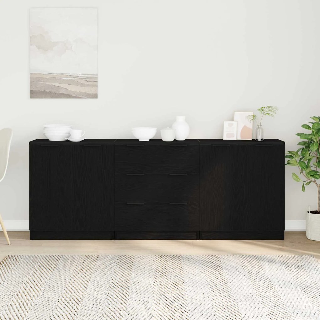 vidaXL Buffet 3 pcs Carvalho Preto 180 x 30 x 70 cm Madeira processada