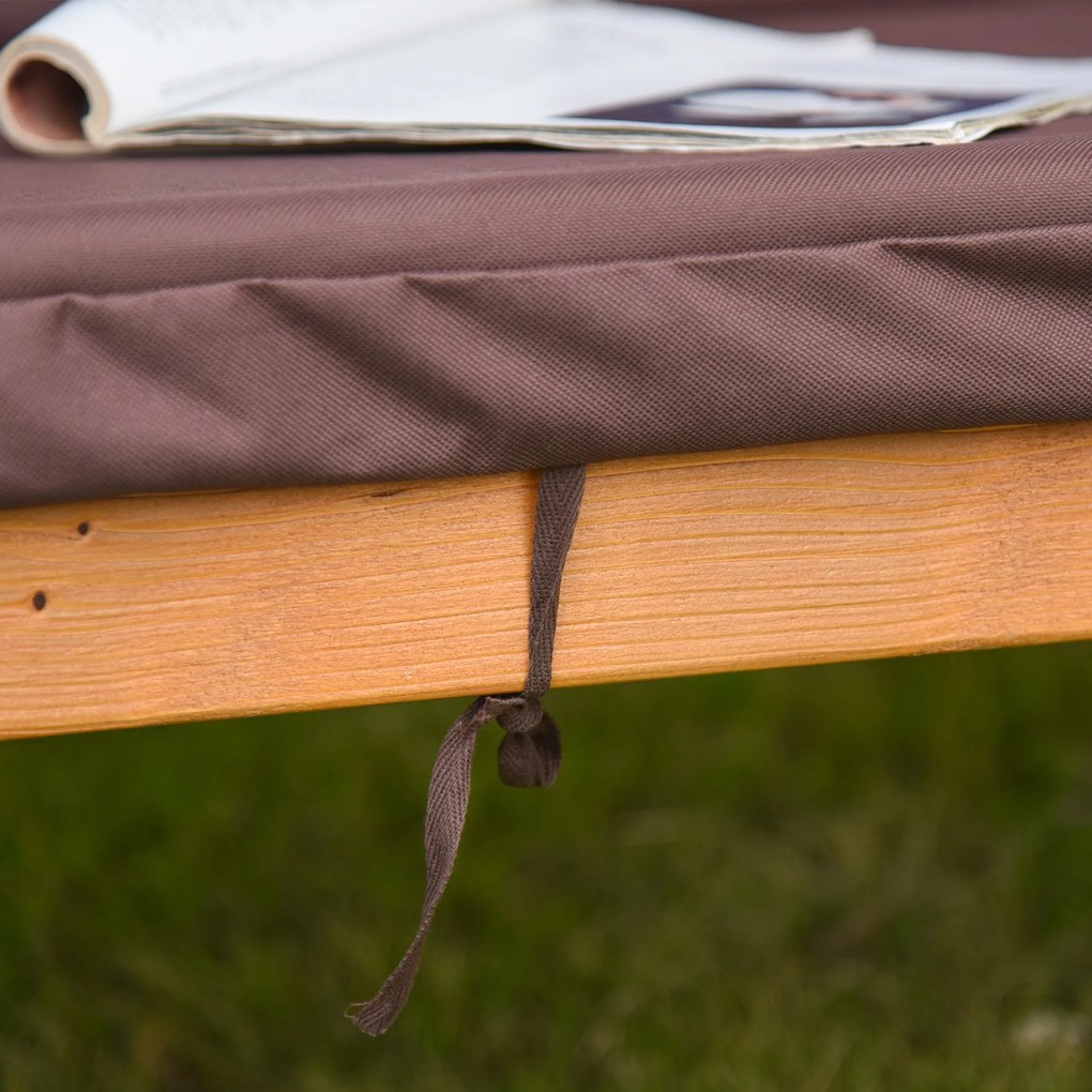 Outsunny Balanço de jardim de madeira para 3 lugares com almofada e encosto acolchoado removível e Ângulo do toldo e altura de assento ajustável ao ar livre 205x130x185 cm marrom