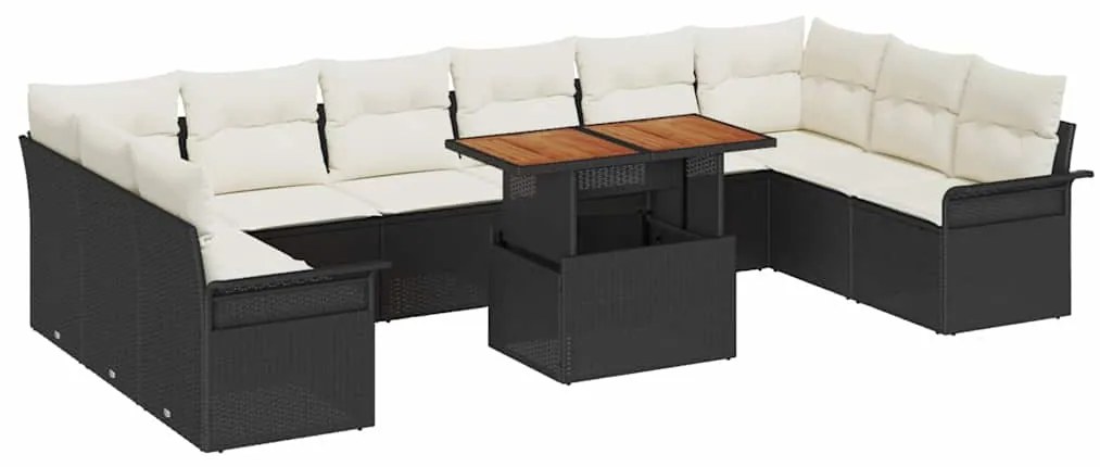 Conjunto de Sofá de Jardim com 11 Peças e Almofadas de Rattan em Polié