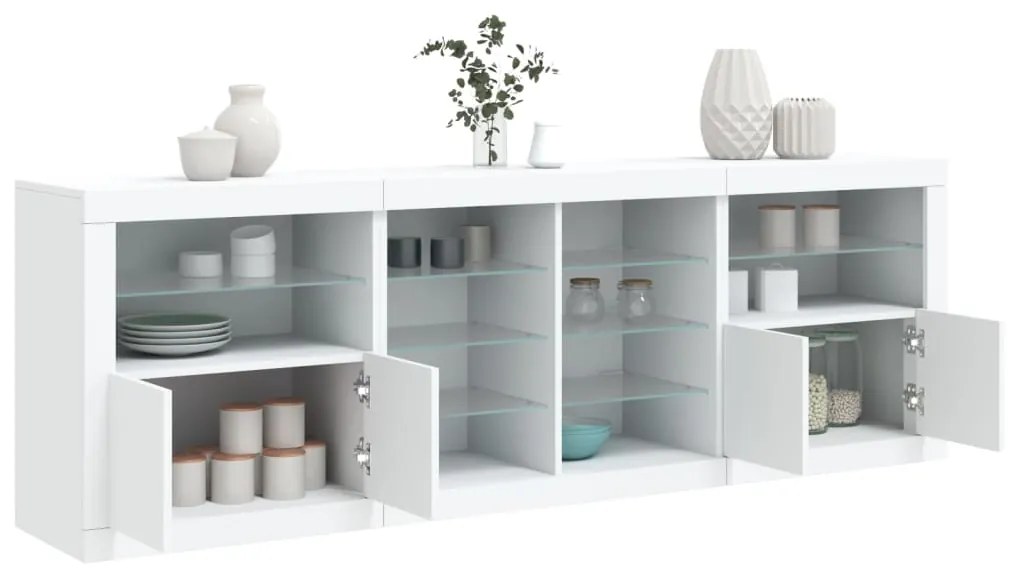 Aparador com luzes LED 202x37x67 cm branco