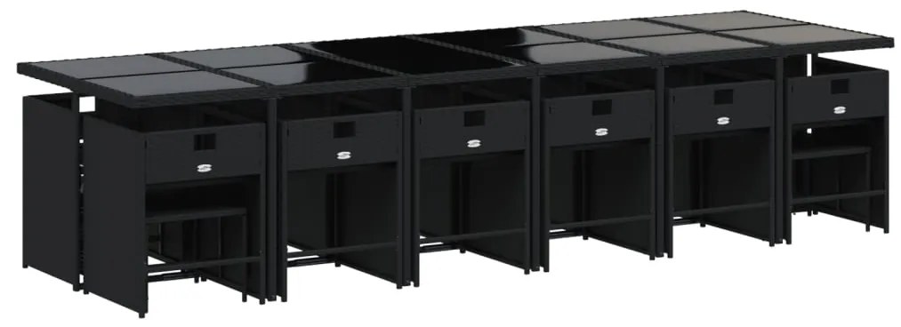 17 pcs conjunto de jantar p/ jardim c/ almofadões vime PE preto