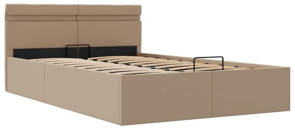 Cama hidrául. arrumação e LED 120x200cm couro artif. cappuccino