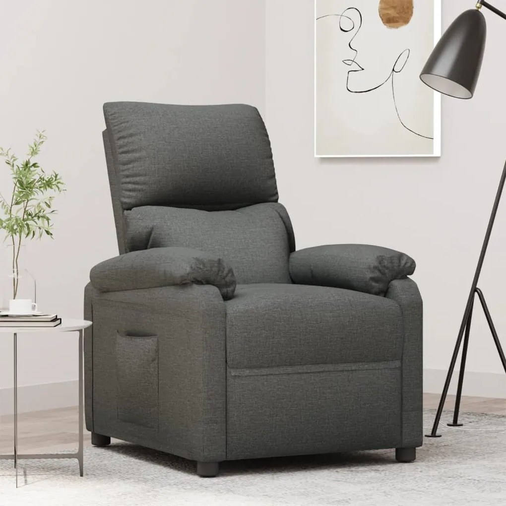 vidaXL Poltrona reclinável tecido cinzento-escuro