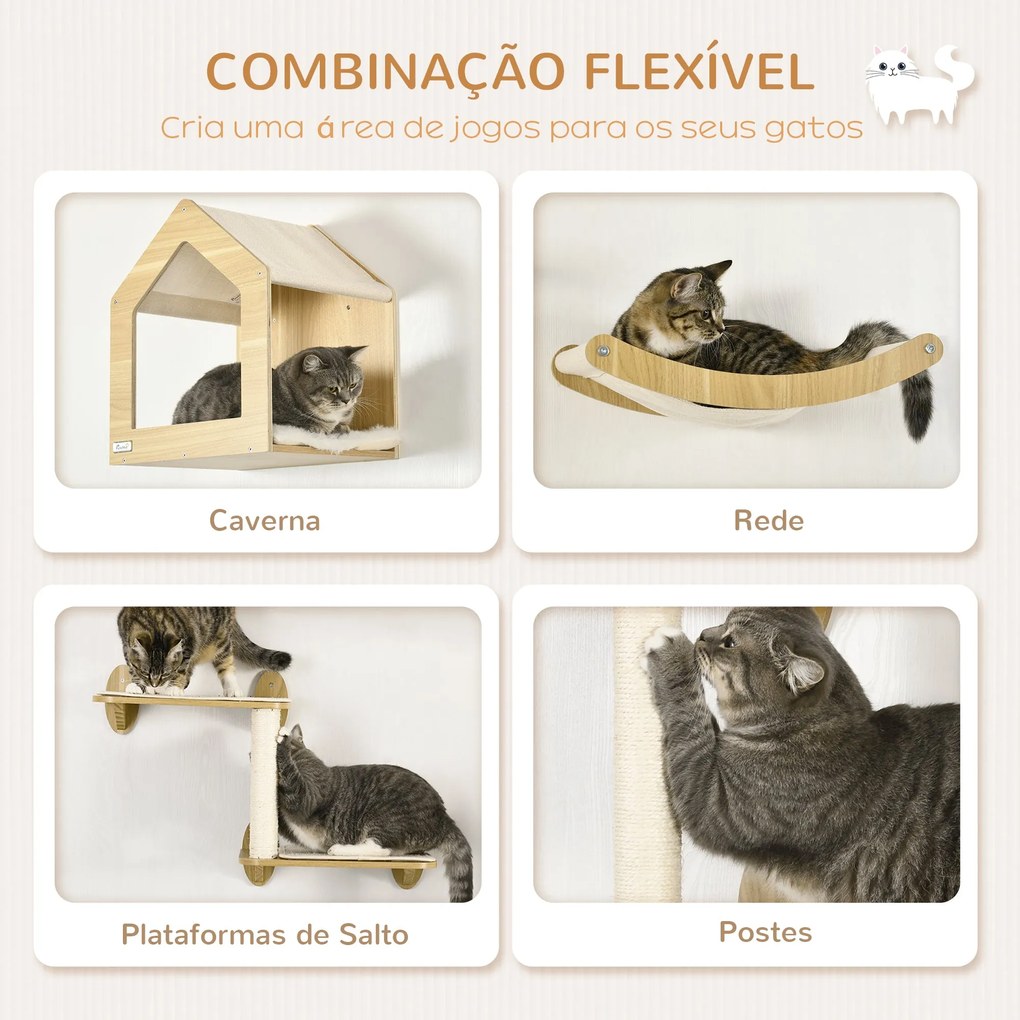 PawHut Prateleiras de Parede para Gatos 3 Peças Conjunto de Prateleira