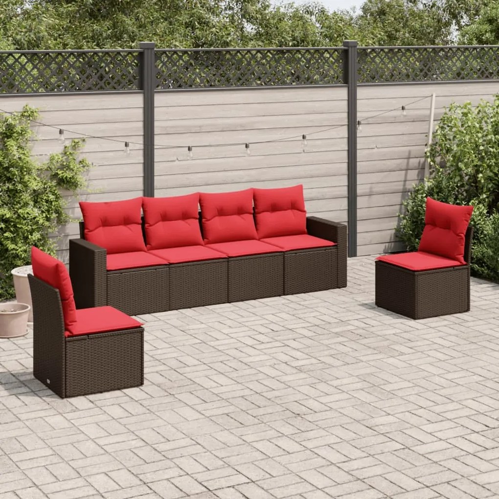 vidaXL 6 pcs conjunto de sofás jardim c/ almofadões vime PE castanho