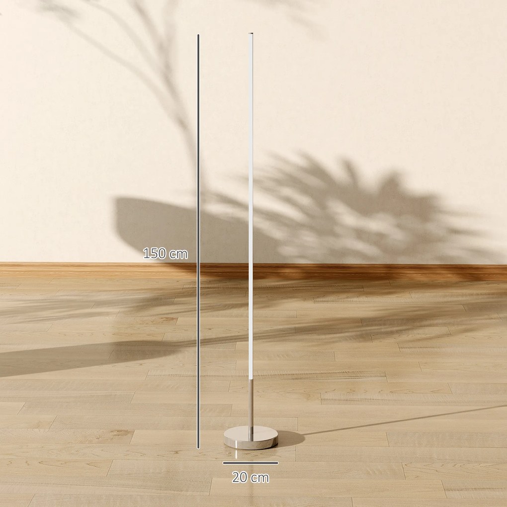 Candeeiro de Pé Moderno com Brilho e Temperaturas de Cor Ajustáveis 3000K-6000K Controlo Remoto Temporizador Ø20x150 cm Prata