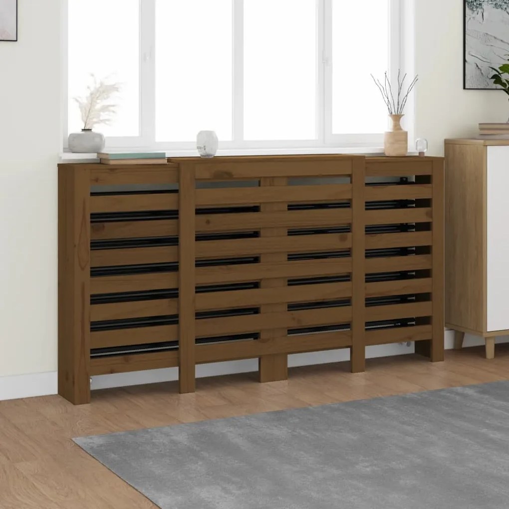 822614 vidaXL Cobertura de radiador 210x21x85 cm pinho maciço castanho mel