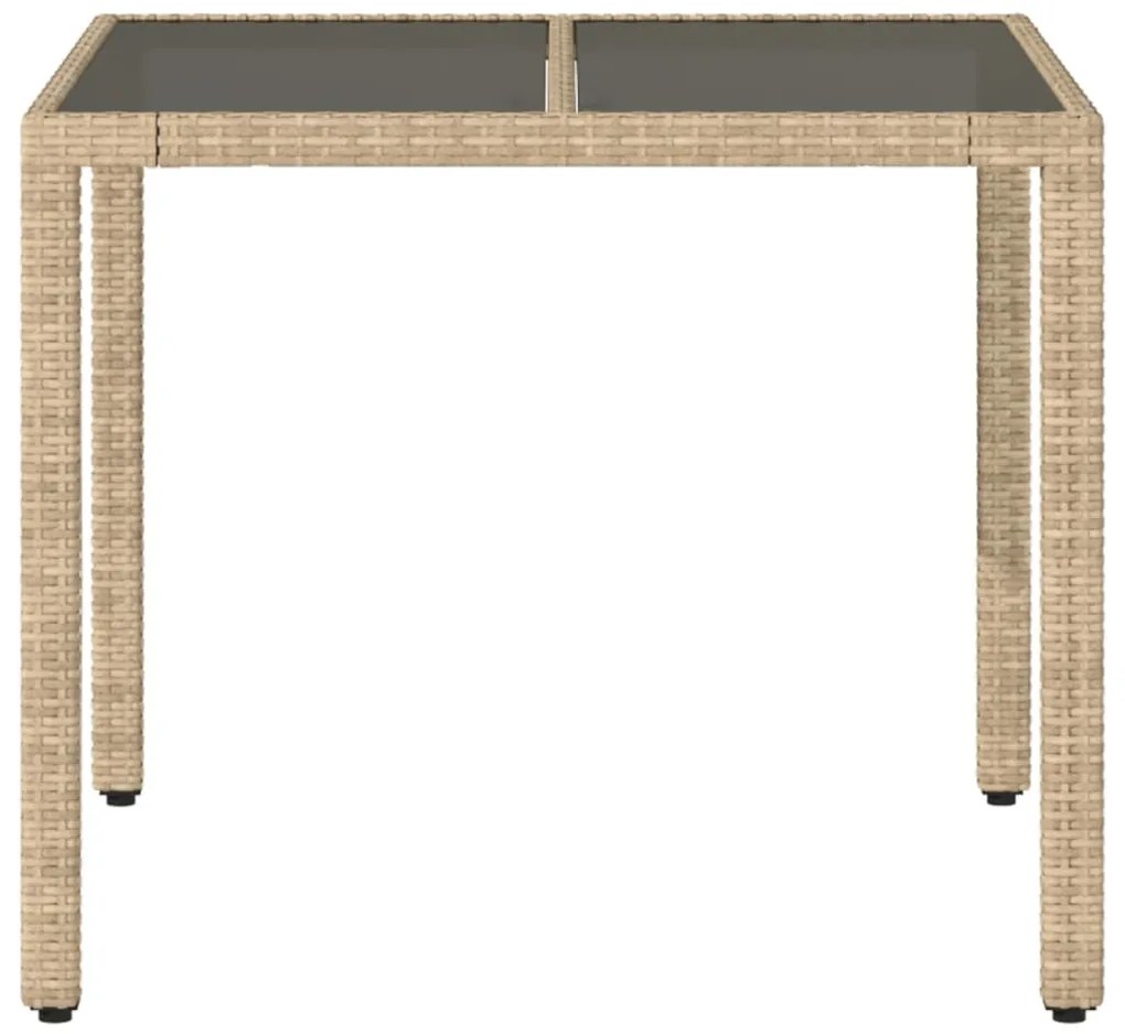 Mesa de jardim com tampo de vidro 90x90x75 cm vime PE bege