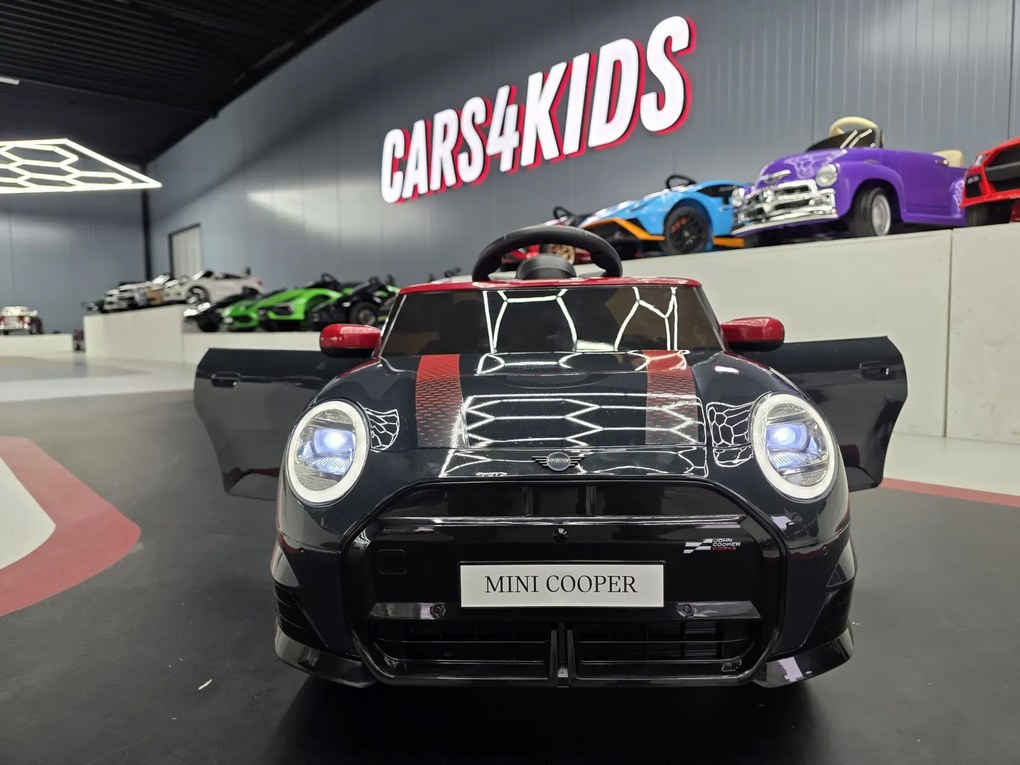 Carro elétrico para crianças Mini Cooper S 12V Pneus EVA, Assento de couro sintético Preto metálico